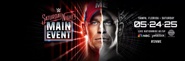 A WWE Saturday Night's Main Event 2025 promotional graphic featuring John Cena who will face R-Truth