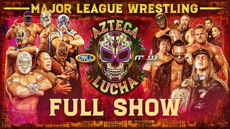 A promotional graphic for MLW x CMLL Azteca Lucha 2025.