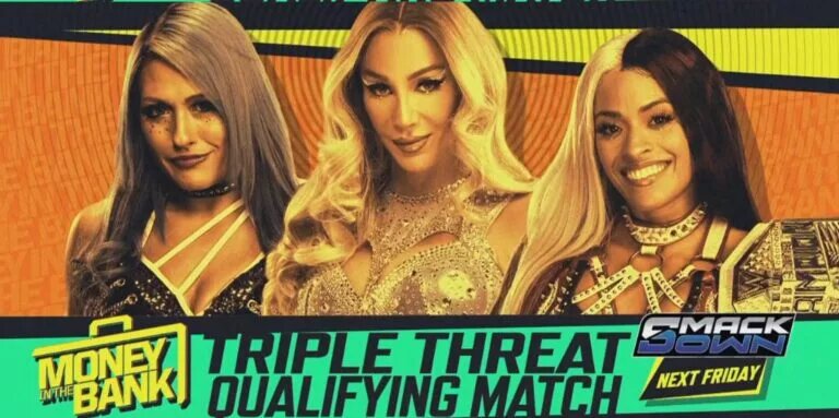 A blog banner the May 23 WWE SmackDown preview featuring the qualifiers for the women's Money in the Bank 2025 match.