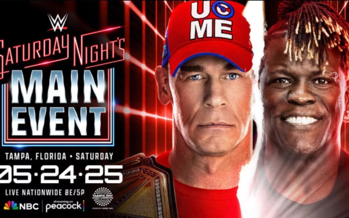 A graphic for WWE Saturday Night's Main Event XXXIX results for May 24, 2025 featuring John Cena and R-Truth.