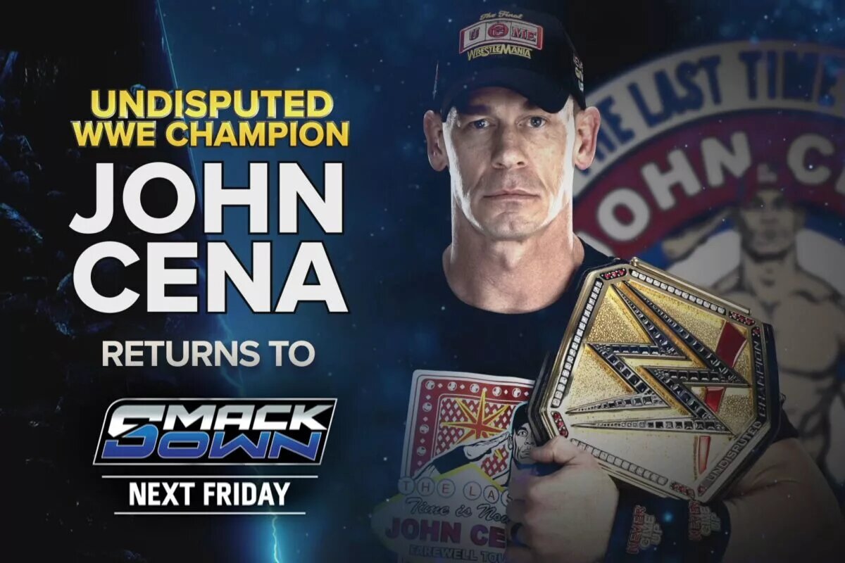 A graphic for the WWE SmackDown preview for May 30, 2025 featuring John Cena.