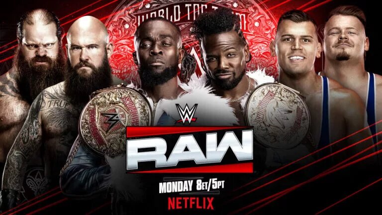 The WWE Raw match card includes the World Team Championship