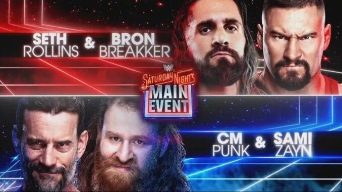 Saturday Night's Main Event to feature massive tag team match between Seth Rollins, Bron Breakker, CM Punk, and Sami Zayn. All four pictured here.