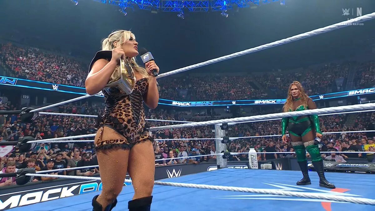 A photo of Tiffany Stratton and Nia Jax on WWE SmackDown.