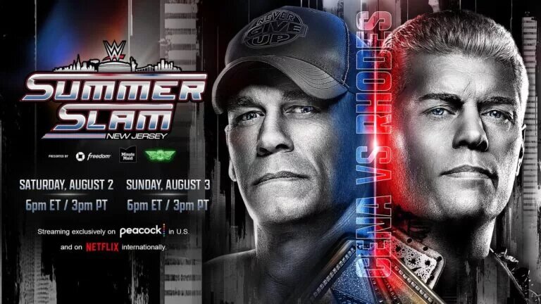 A WWE SummerSlam match graphic featuring Undisputed WWE Champion John Cena and Cody Rhodes.