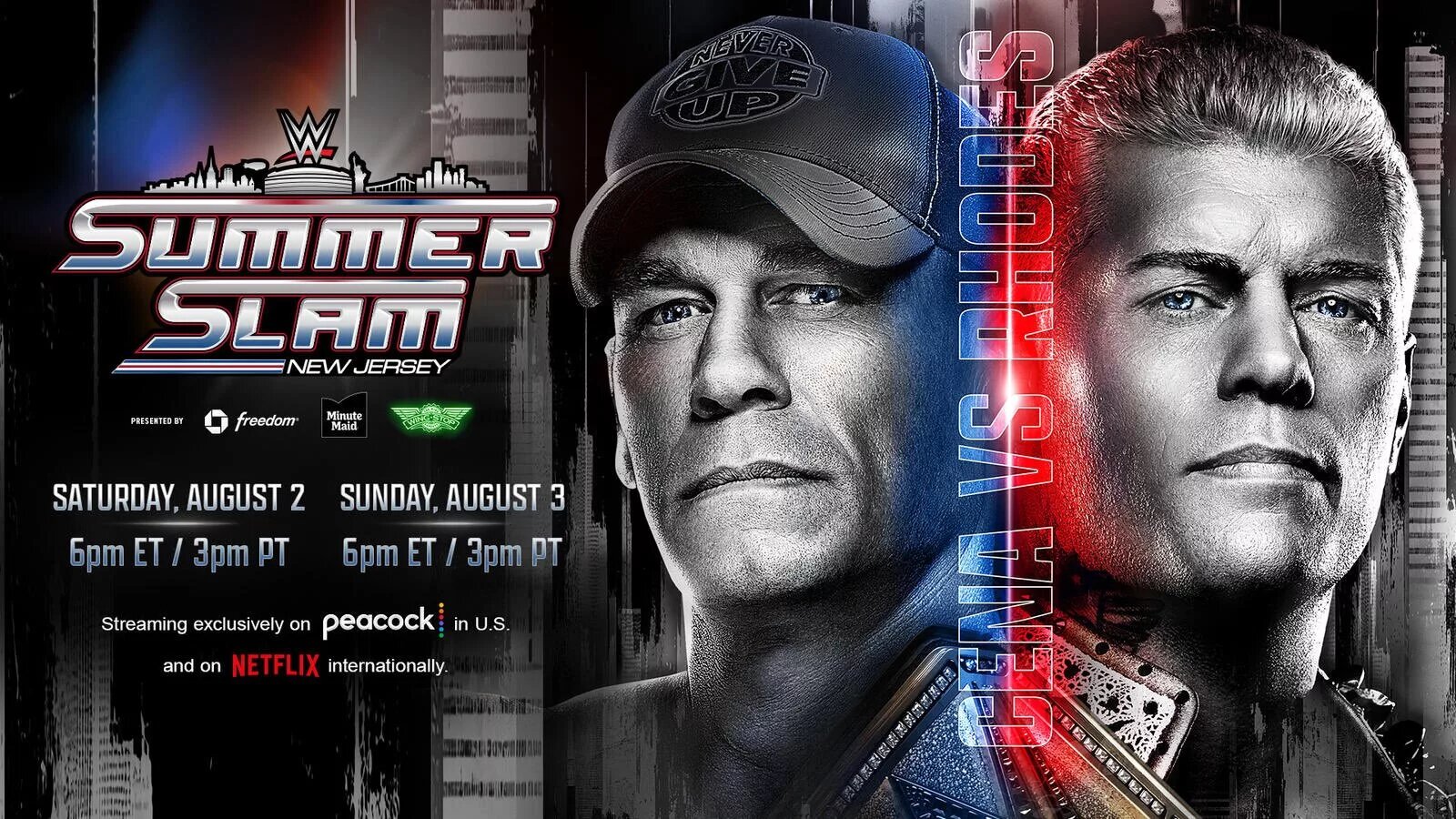 A WWE SummerSlam match graphic featuring Undisputed WWE Champion John Cena and Cody Rhodes.