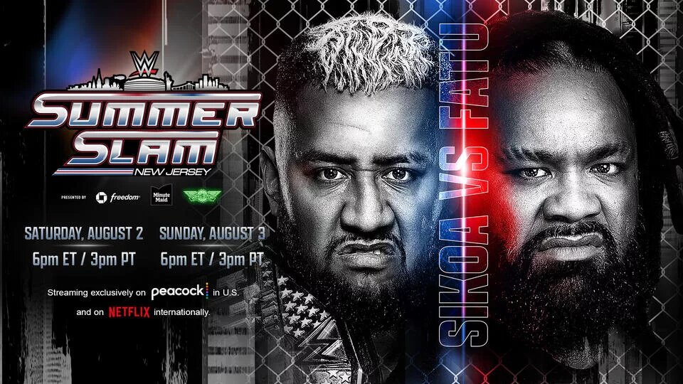 A graphic for WWE SummerSlam 2025 results for night one, August 2nd, 2025.