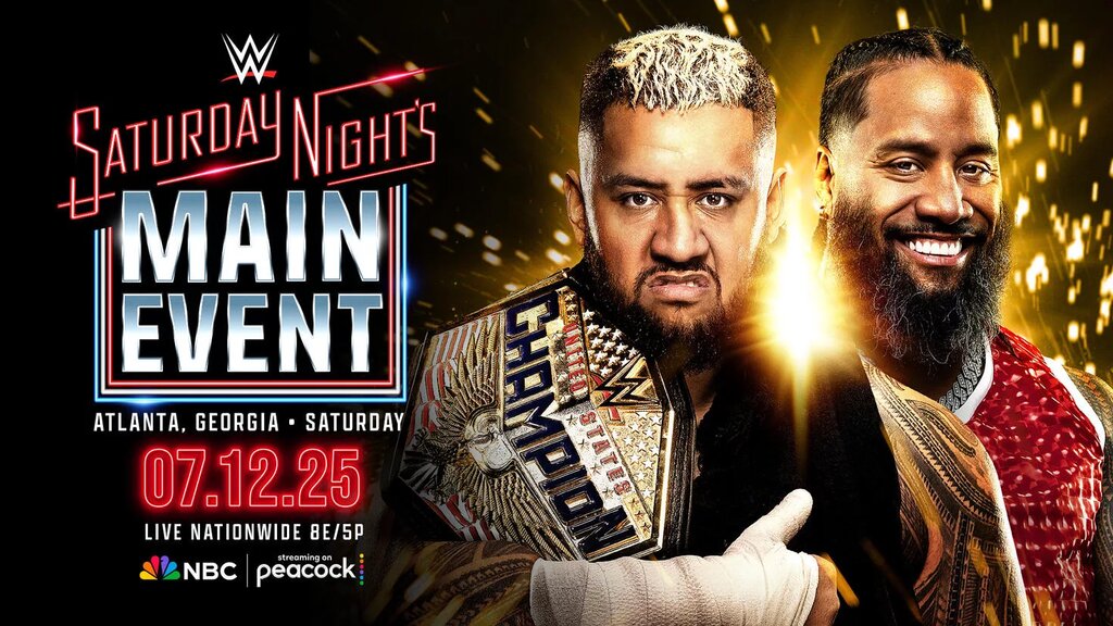 match graphic for Saturday Night's Main Event US championship between Jimmy Uso and Solo Sikoa