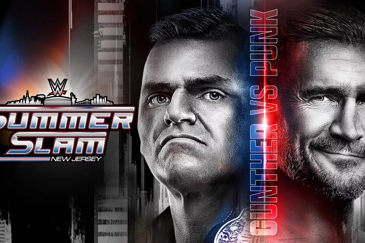 A photo of the WWE SummerSlam 2025 night one main event featuring CM Punk and Gunther.