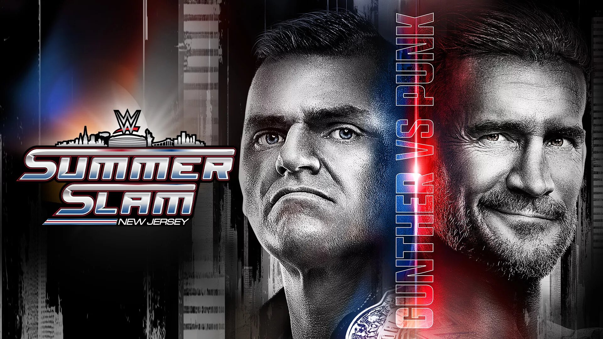 A photo of the WWE SummerSlam 2025 night one main event featuring CM Punk and Gunther.