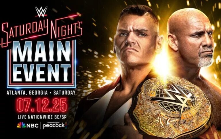 A graphic for WWE Saturday Night's Main Event (SNME) XL results for July 12th, 2025.
