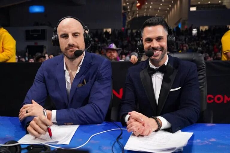 A graphic of the TNA Wrestling announce team.