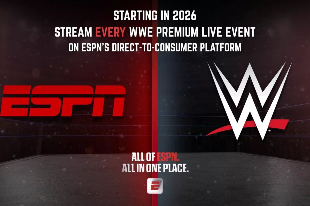 A graphic for the announcement of 2026 WWE and ESPN deal.