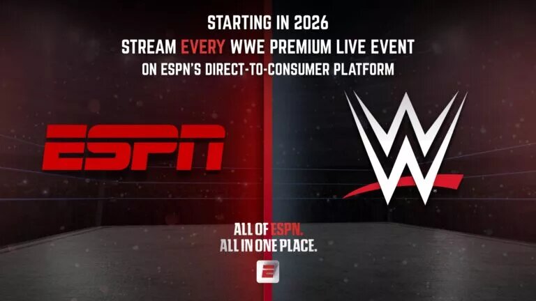 A graphic for the announcement of 2026 WWE and ESPN deal.