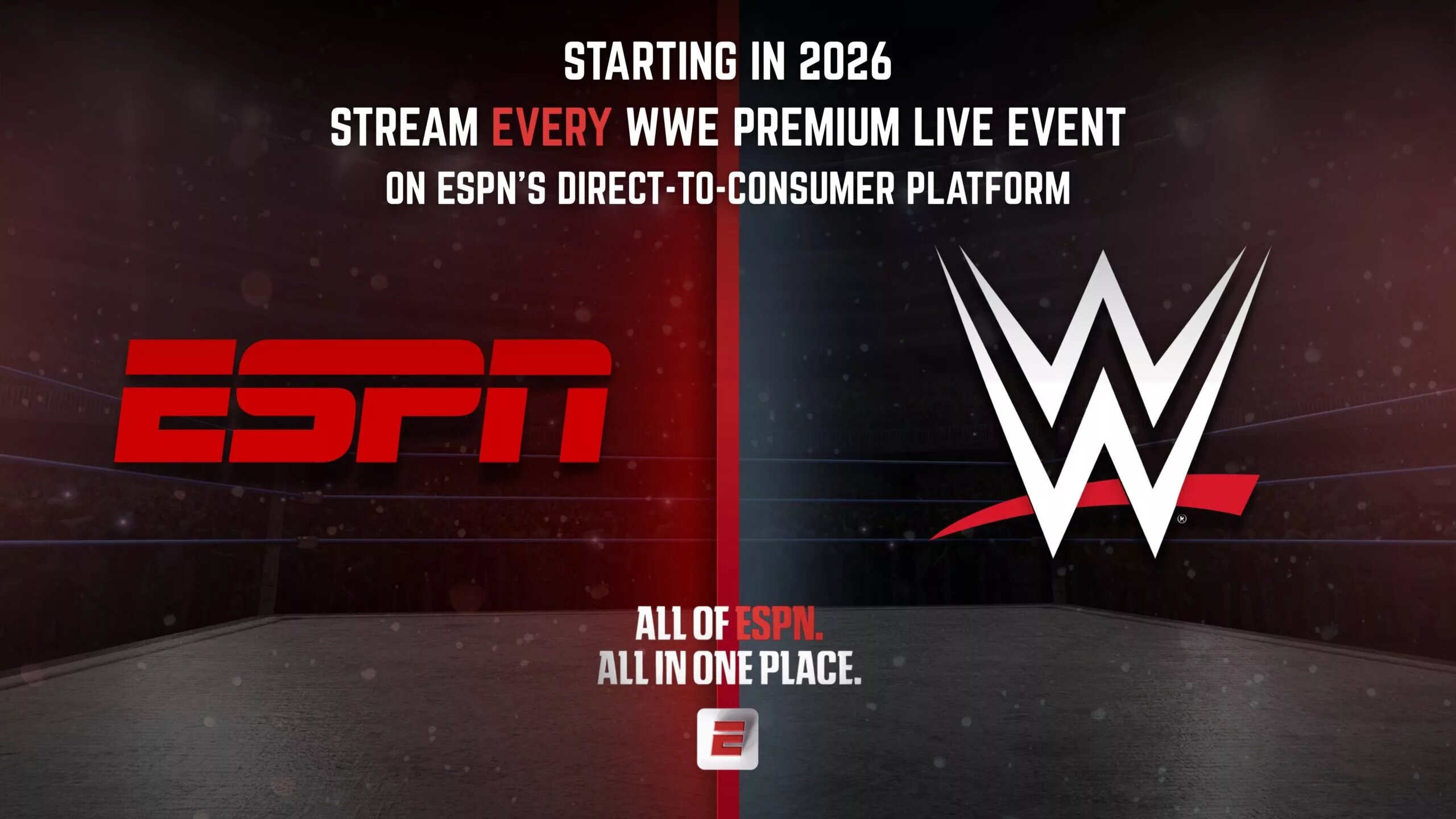 A graphic for the announcement of 2026 WWE and ESPN deal.