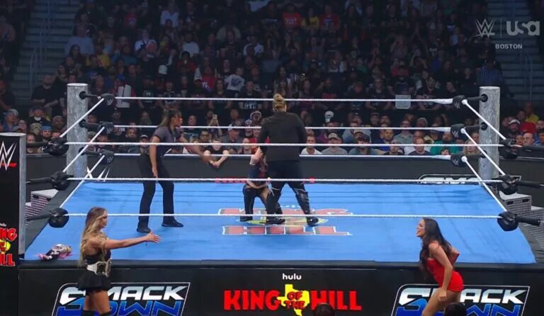 A photo of the WWE and Hulu revival of King of the Hill crossover.