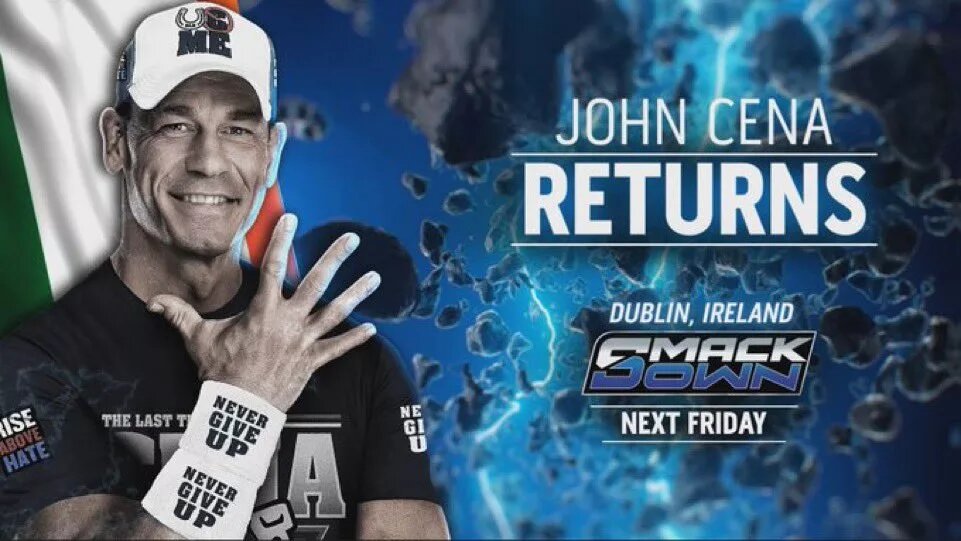 A graphic for the WWE SmackDown preview for August 22, 2025, featuring John Cena.