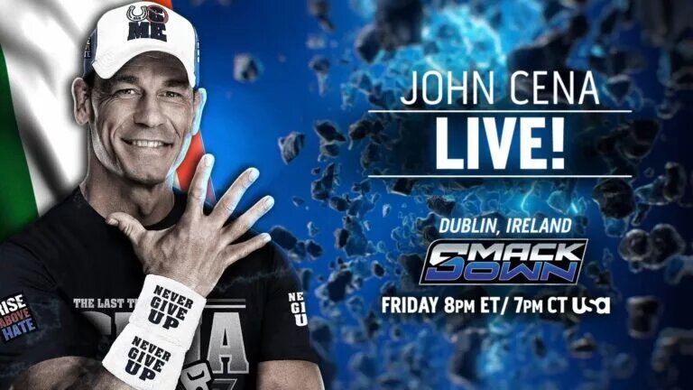 A graphic for WWE SmackDown spoilers and results for August 22, 2025 in Dublin, Ireland.