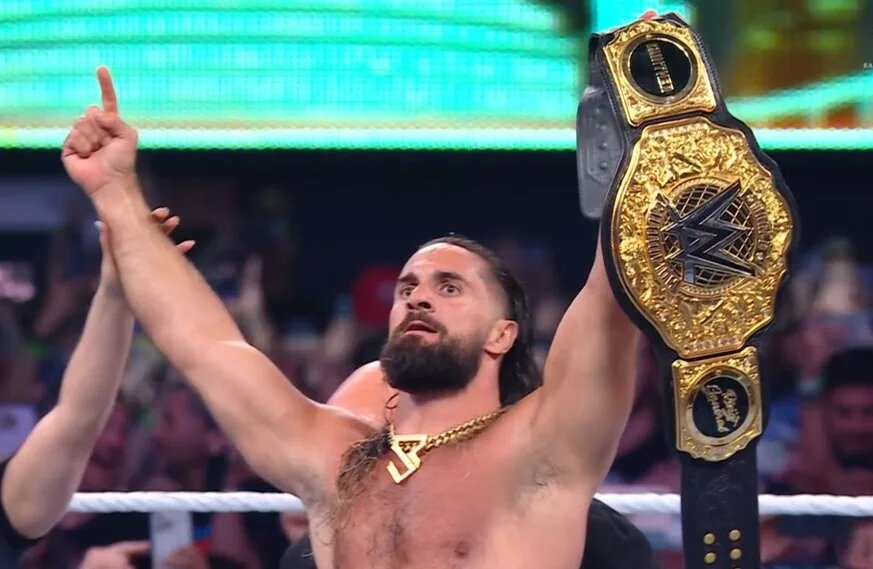 A photo from WWE SummerSlam fallout 2025 where Seth Rollins cashed in Money in the Bank on CM Punk and will defend his world heavyweight championship in the WWE Raw main event.