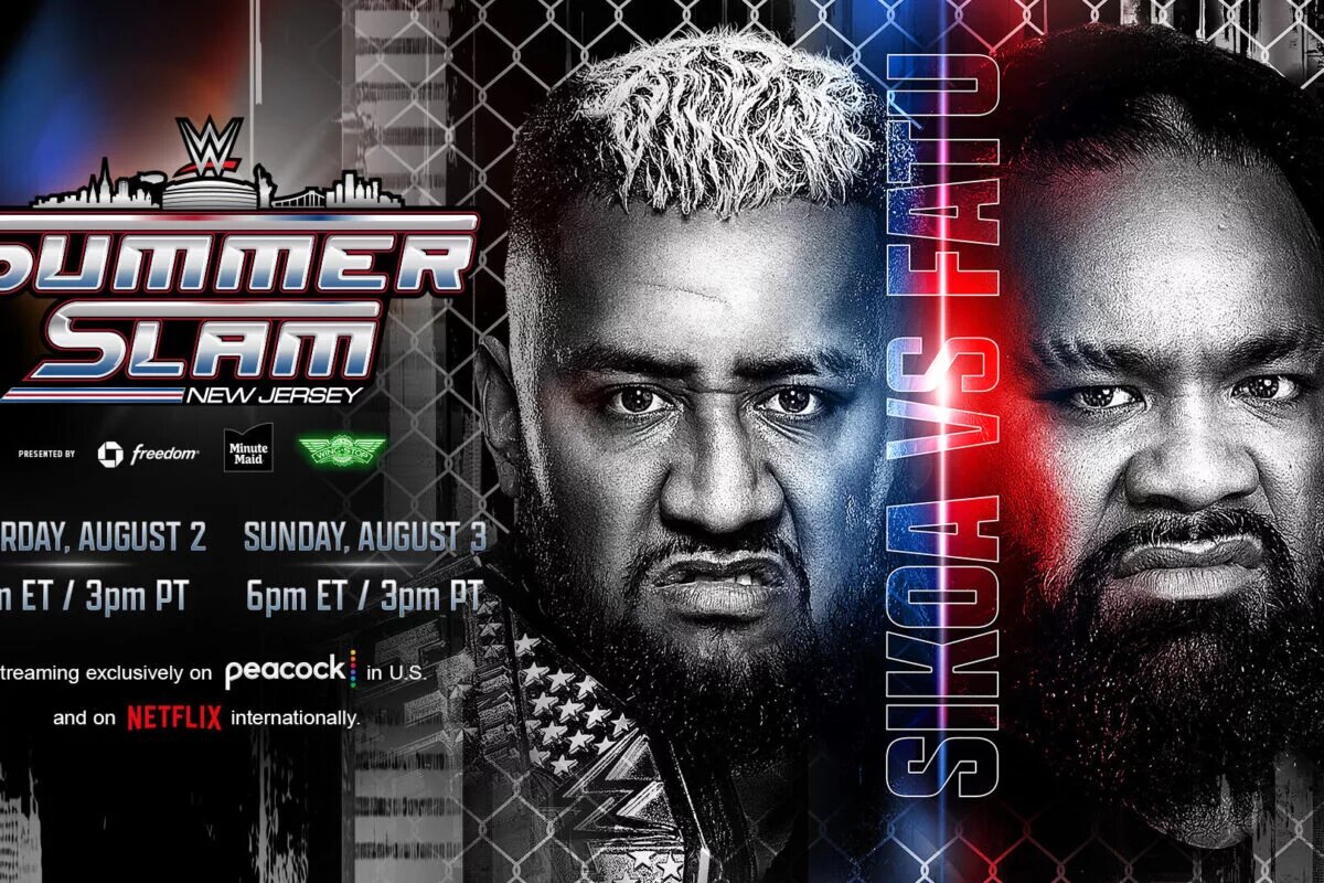 A graphic for WWE SummerSlam 2025 featuring Jacob Fatu and Solo Sikoa.