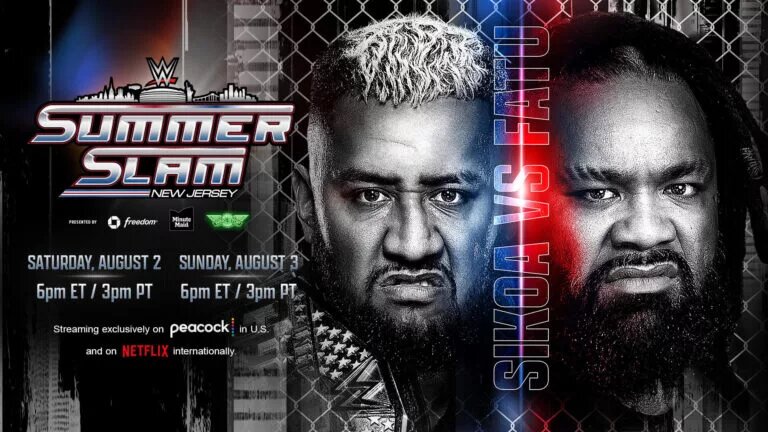 A graphic for WWE SummerSlam 2025 featuring Jacob Fatu and Solo Sikoa.