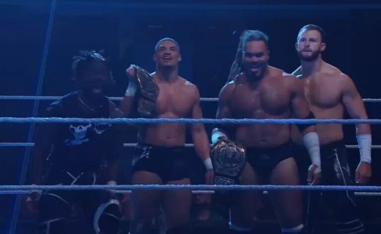 A photo of WWE NXT Tag Team Champions DarkState.