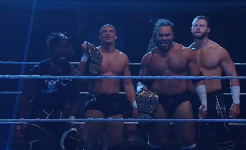 A photo of WWE NXT Tag Team Champions DarkState.