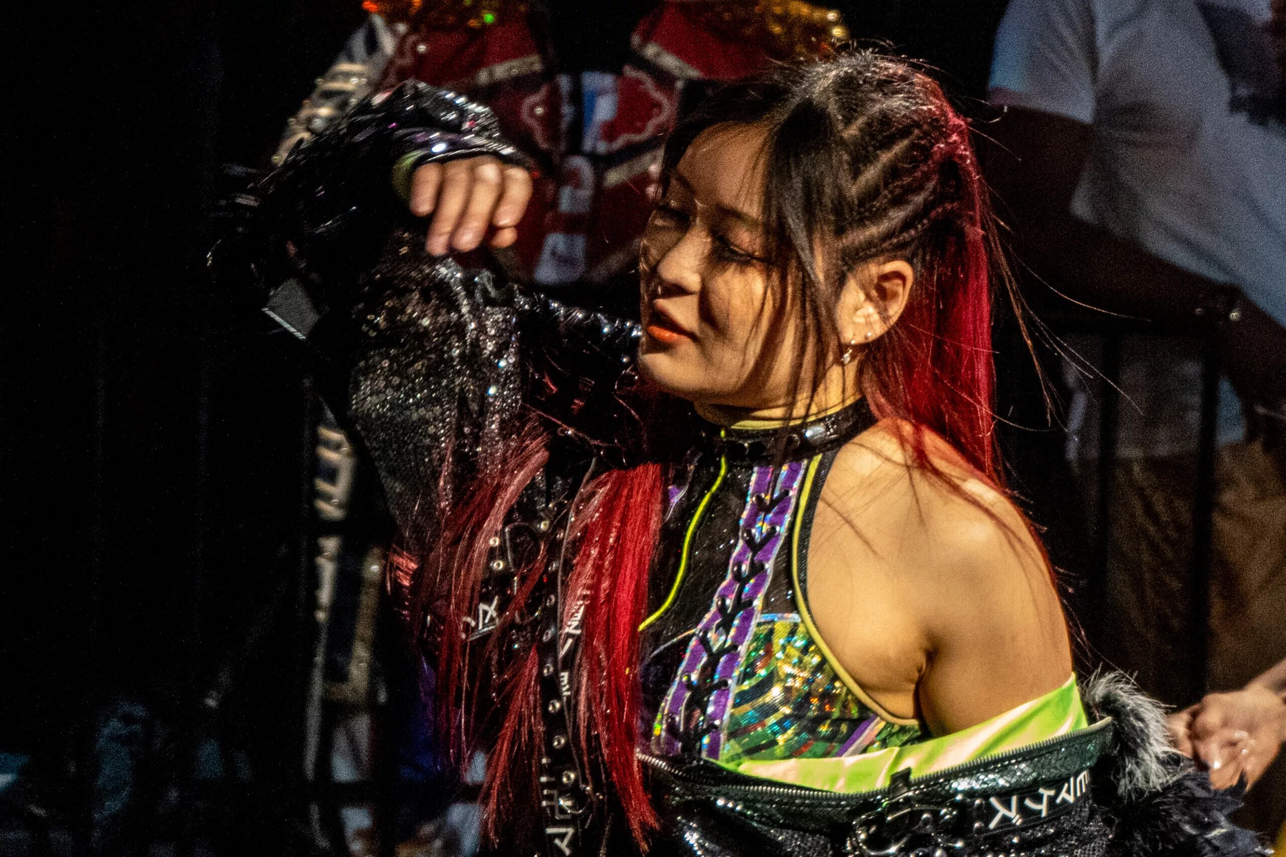 A graphic WWE star IYO SKY, potential opponent for Stephanie Vaquer.