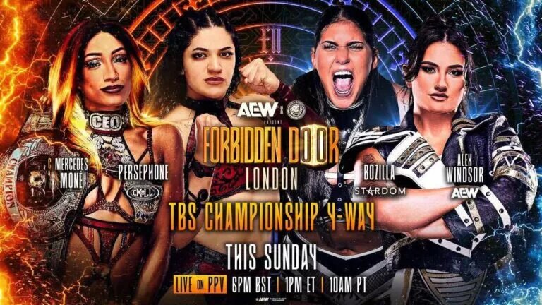 An AEWxNJPW Forbidden Door 2025 graphic featuring Bozilla.