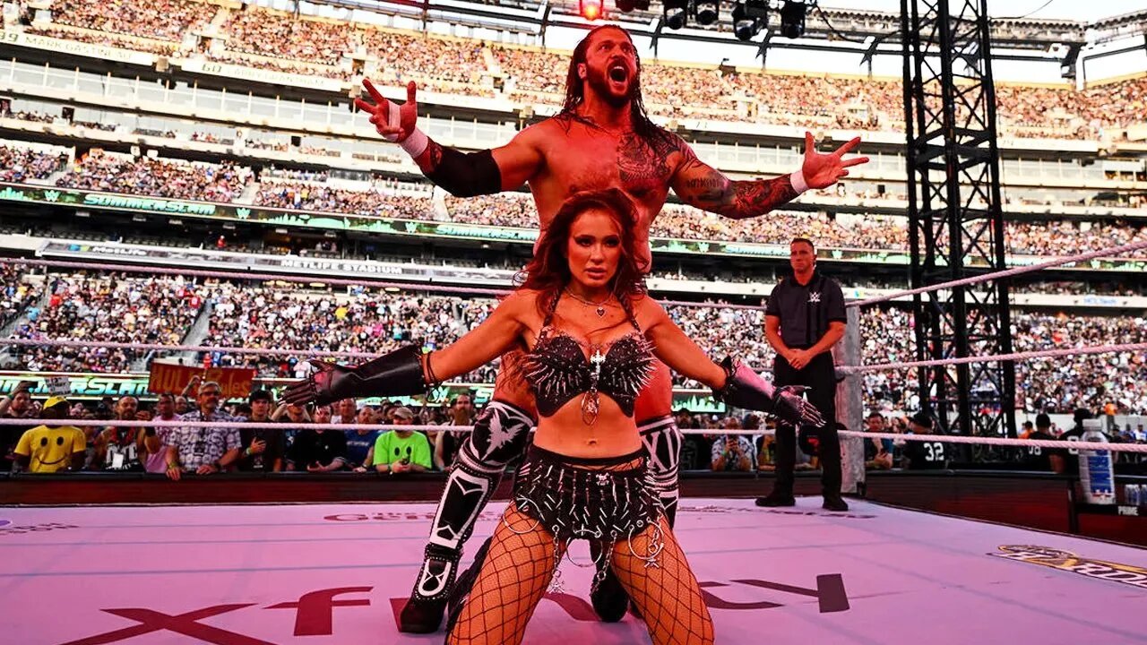 A photo of former WWE stars Scarlett and Karrion Kross.