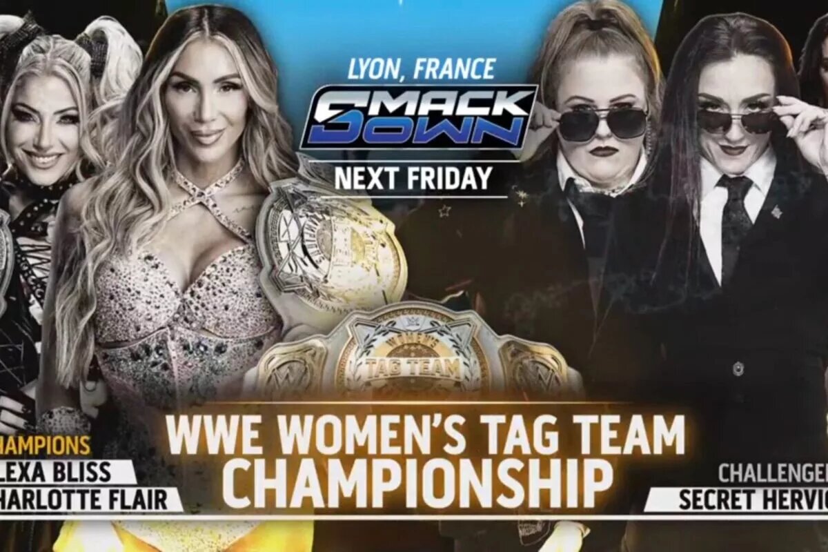 A graphic for the WWE SmackDown spoilers and results for August 29, 2025, in Lyon, France.