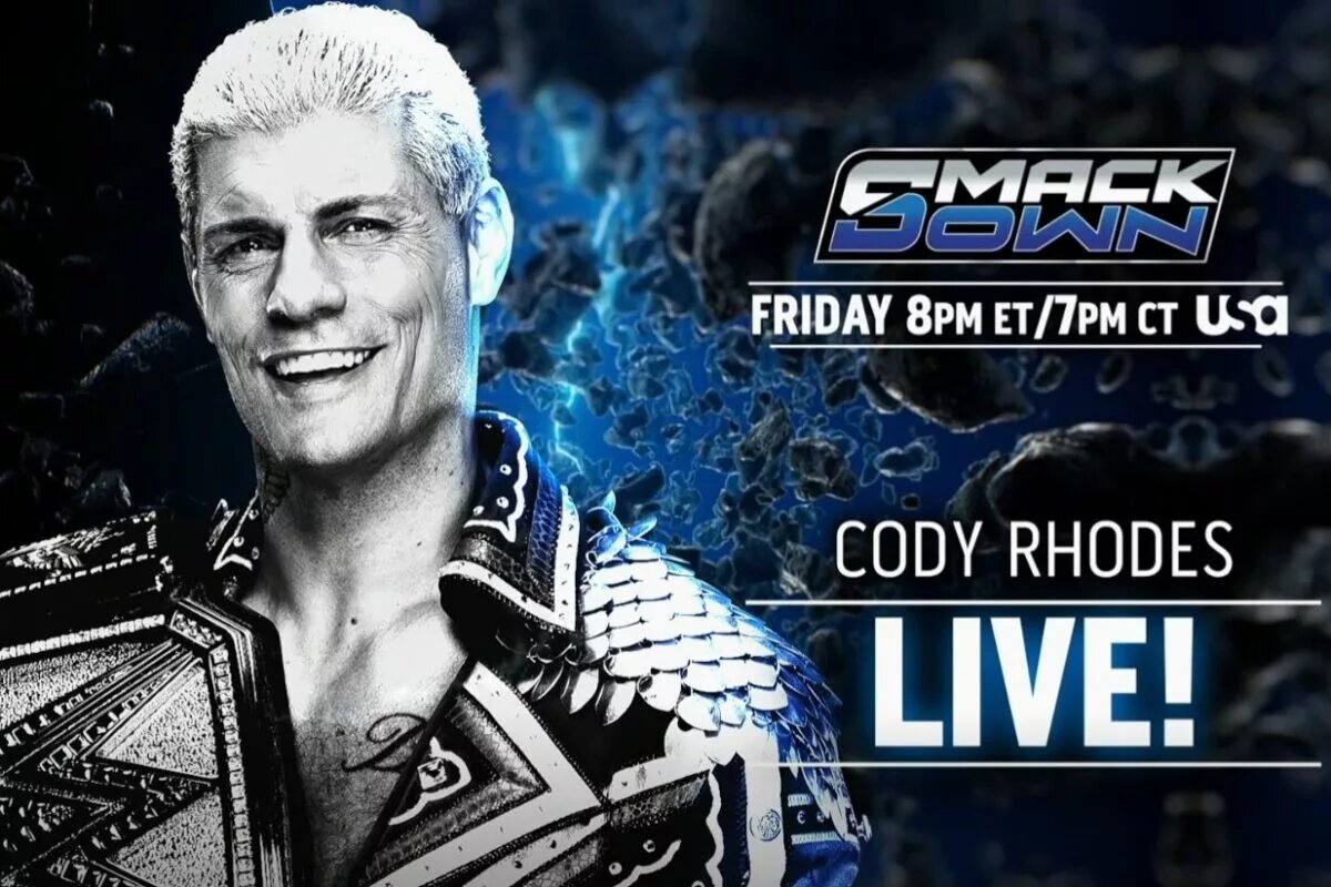 A WWE SmackDown graphic featuring Cody Rhodes who made his return on September 12, 2025, setting up at WWE Wrestlepalooza against Drew McIntyre.