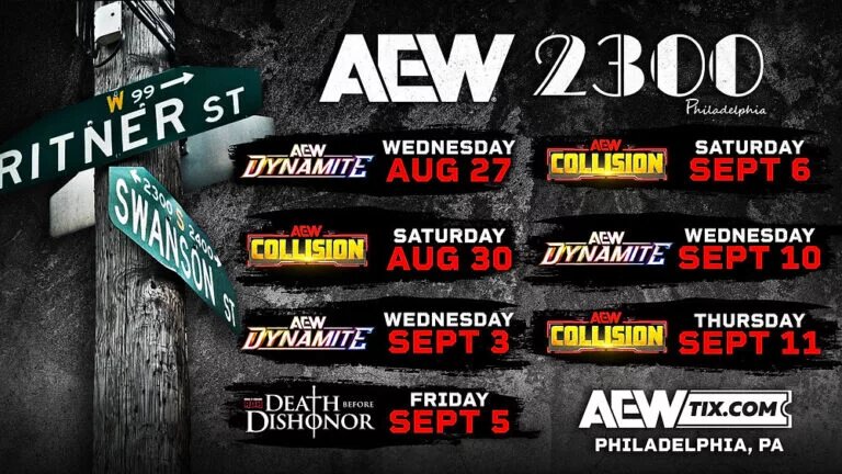 list of dates from AEW 2300 Arena residency in Philadelphia