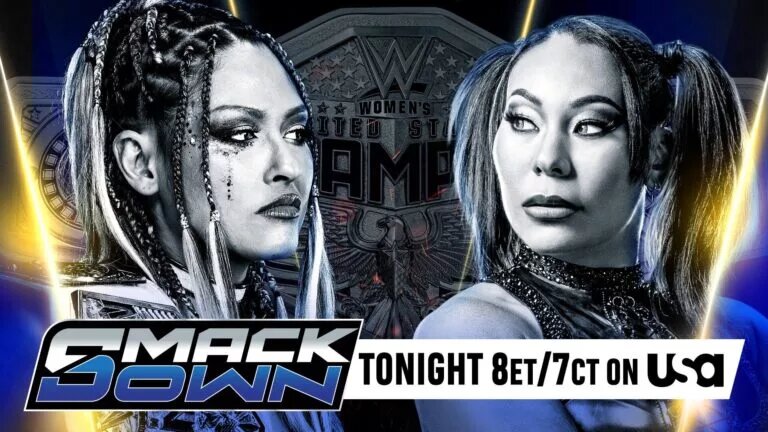 A WWE SmackDown graphic featuring Michin and Giulia.