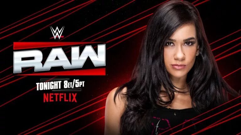 A WWE Raw results graphic for September 8, 2025, featuring AJ Lee, who will have her return match at WWE WrestlePalooza.