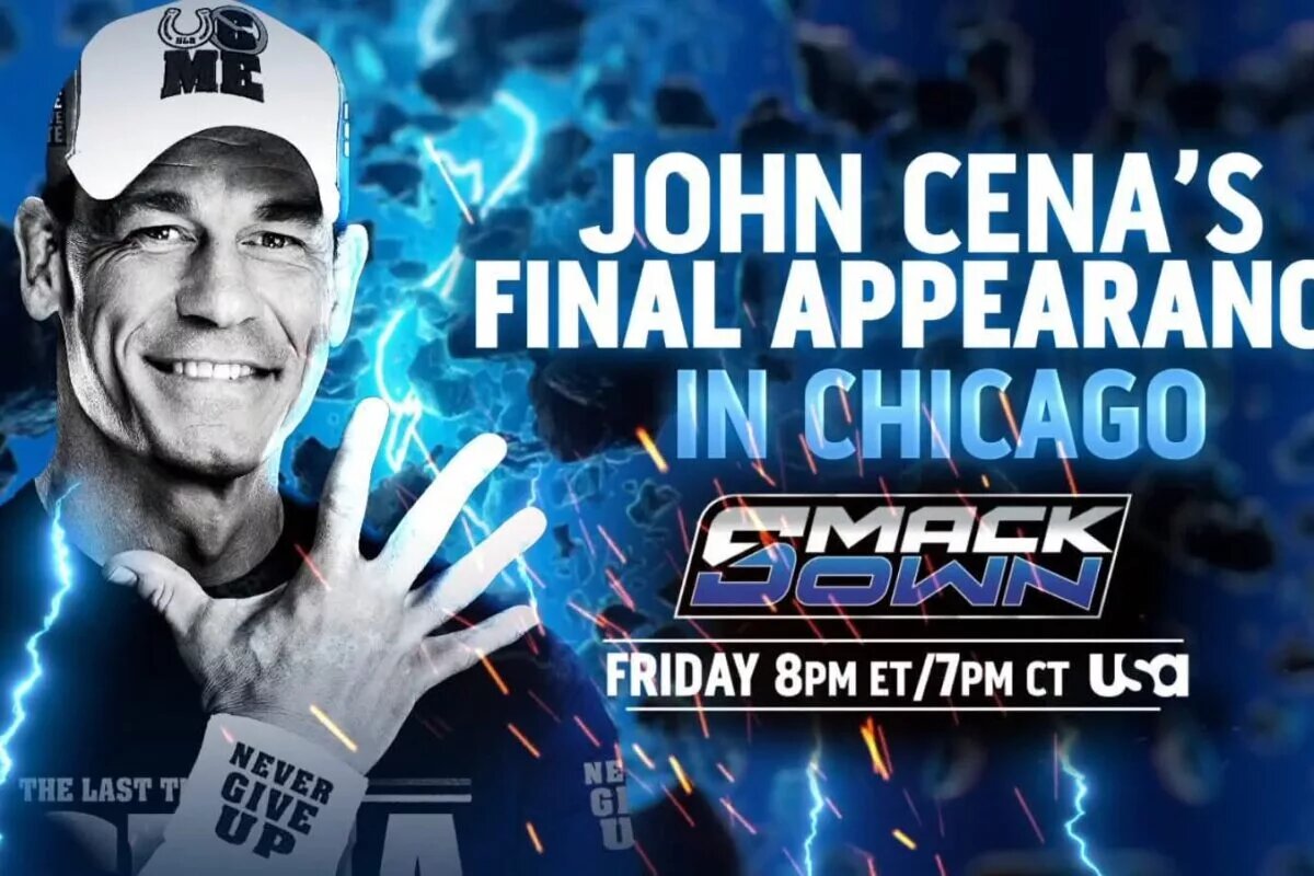 A graphic for WWE SmackDown featuring John Cena's last Chicago appearance on the September 5, 2025 edition of the show.