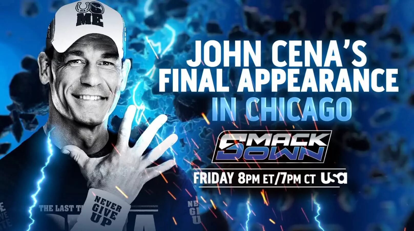 A graphic for WWE SmackDown featuring John Cena's last Chicago appearance on the September 5, 2025 edition of the show.