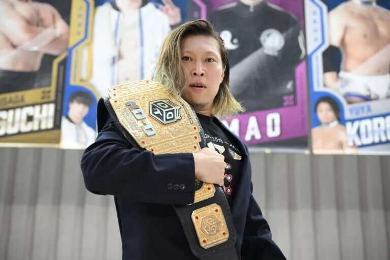 A photo of Kazuki Hirata, the DDT Pro-Wrestling champion Yoshihiko will challenge.