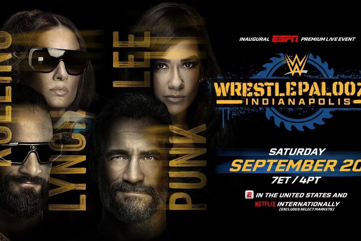A graphic for WWE Wrestlepalooza results, happening on September 20, 2025 in Indianapolis, Indiana, marking WWE's debut on ESPN.