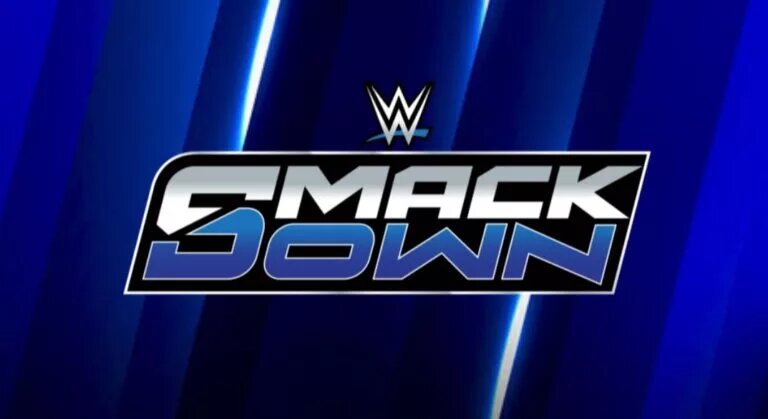 A WWE SmackDown logo, which featured Sami Zayn and Rey Fenix on the Show.