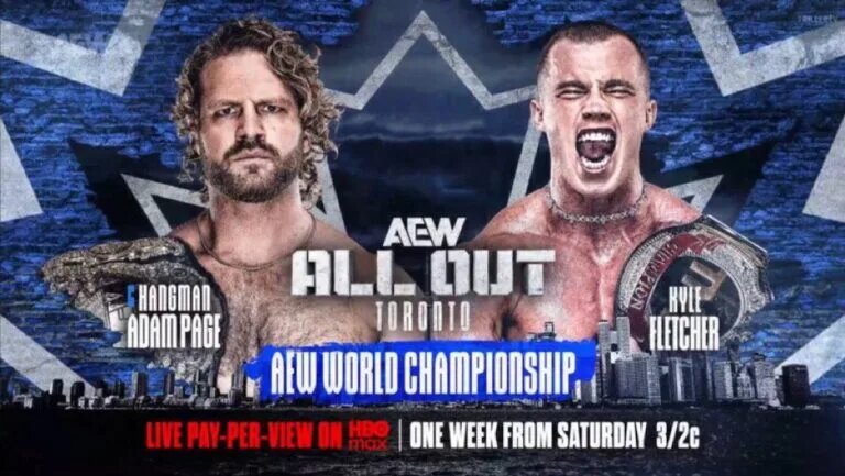 A promotional graphic for AEW All Out 2025 predictions.