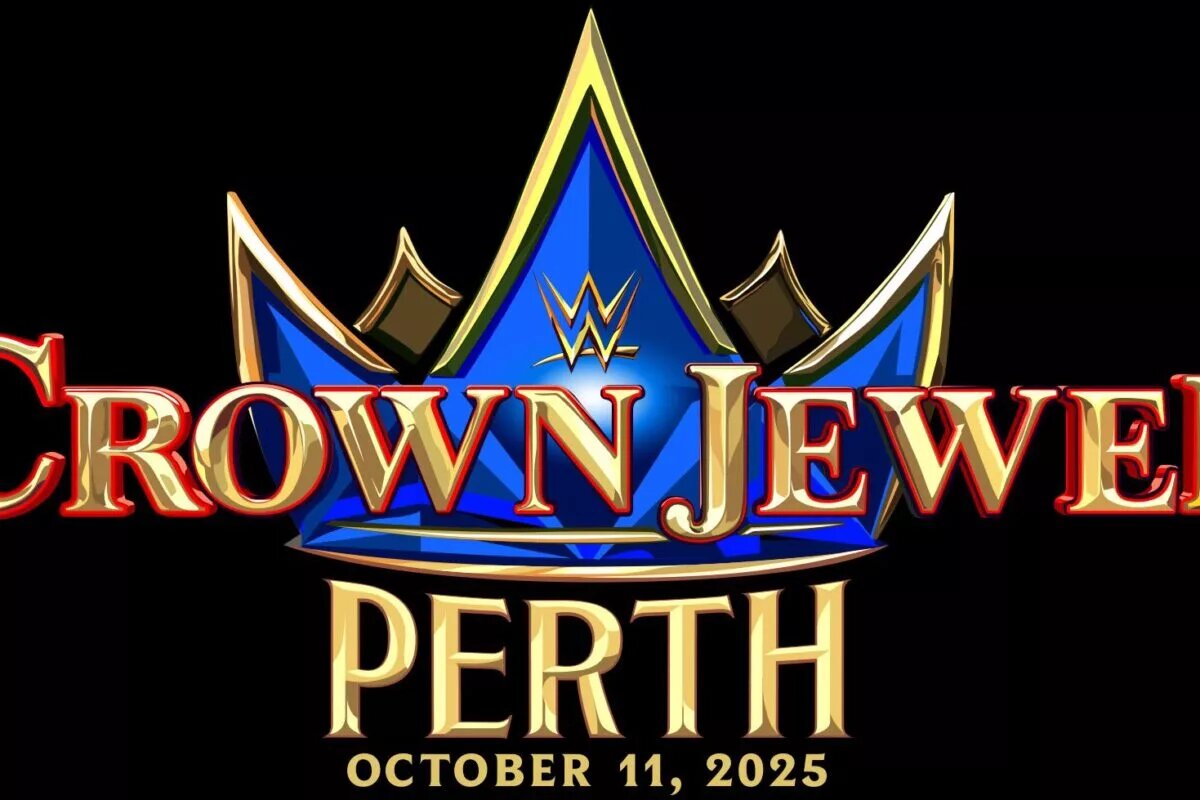 A graphic for WWE Crown Jewel Perth, happening on October 11th, 2025, featuring John Cena and AJ Styles.