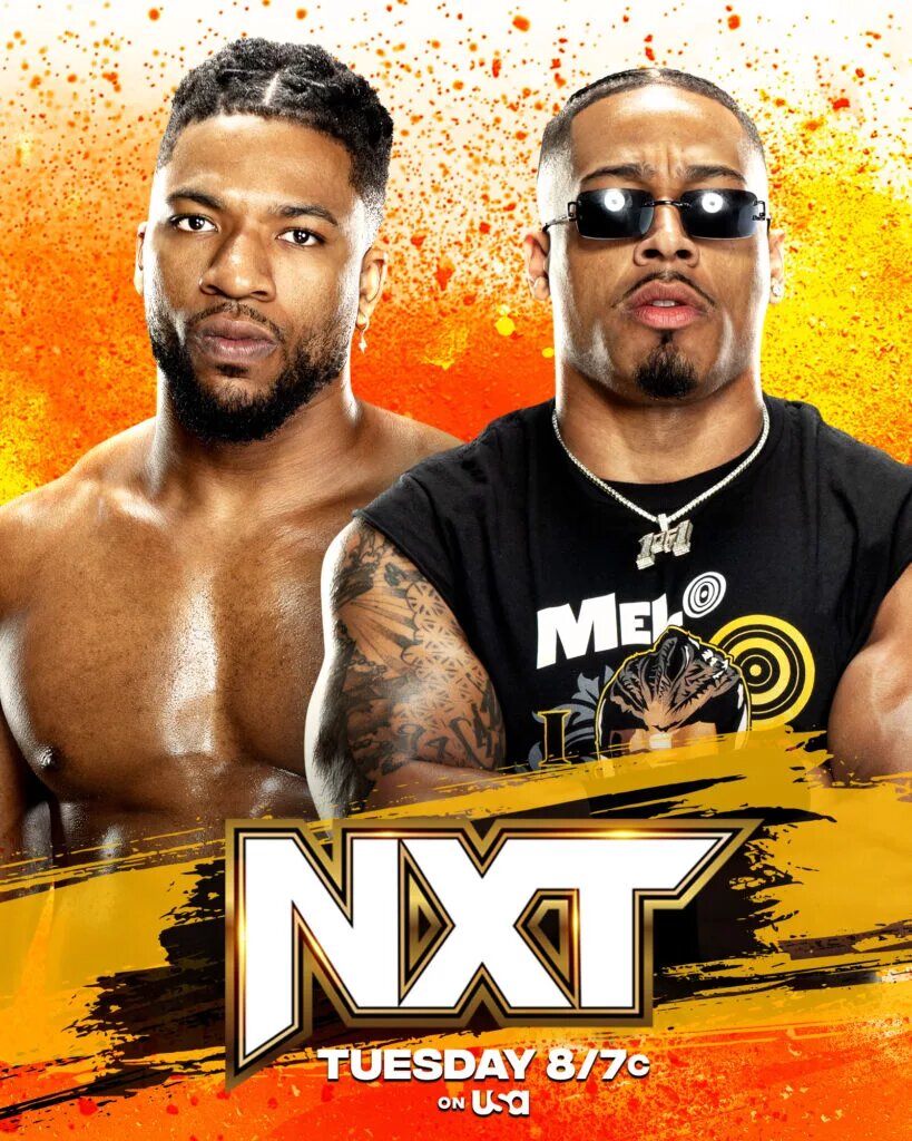 A graphic featuring WWE stars Carmelo Hayes and Trick Williams.