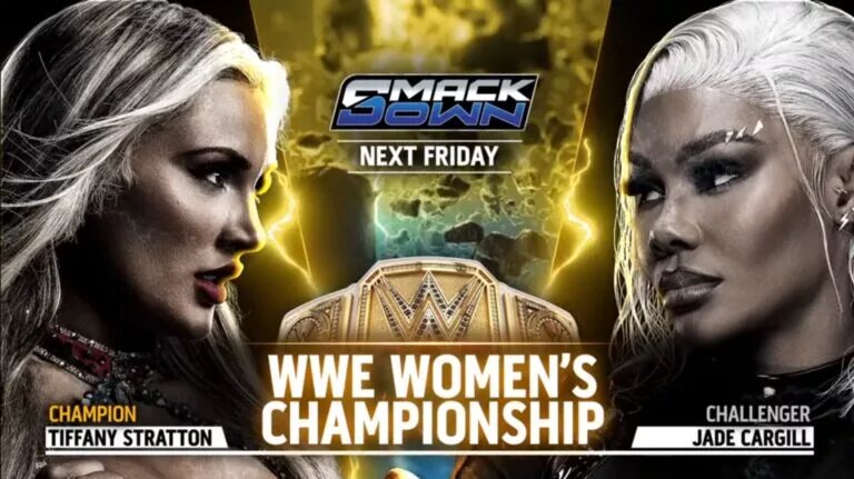 A graphic for the WWE SmackDown preview for September 12, 2025, one week from WrestlePalooza, featuring Tiffany Stratton, Jade Cargill, and Nia Jax.