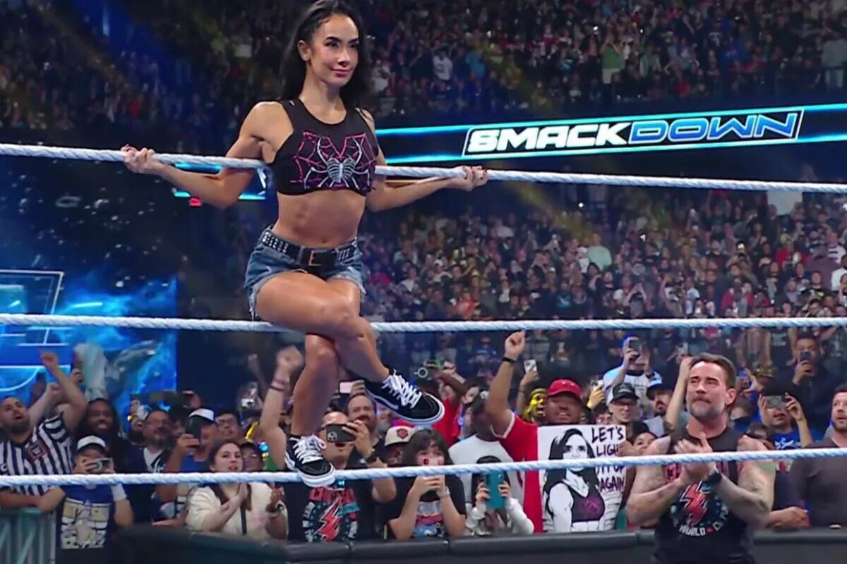 A photo of AJ Lee on WWE SmackDown, returning after 10 years on September 5th, 2025.