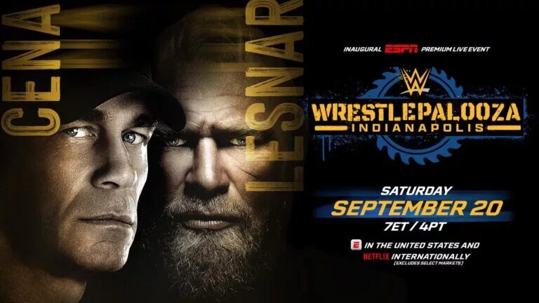 A graphic for WWE Wrestlepalooza, happening on September 20, 2025 in Indianapolis, Indiana, marking WWE's debut on ESPN.