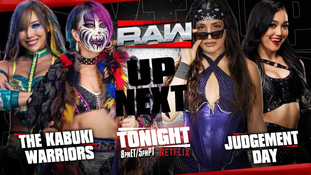 A graphic of the Kabuki Warriors, Asuka and Kairi Sane, former stablemates of IYO SKY.