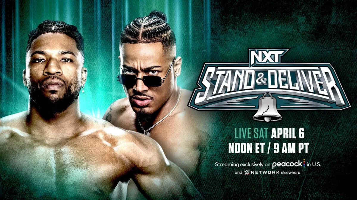 A graphic featuring WWE stars Carmelo Hayes and Trick Williams.