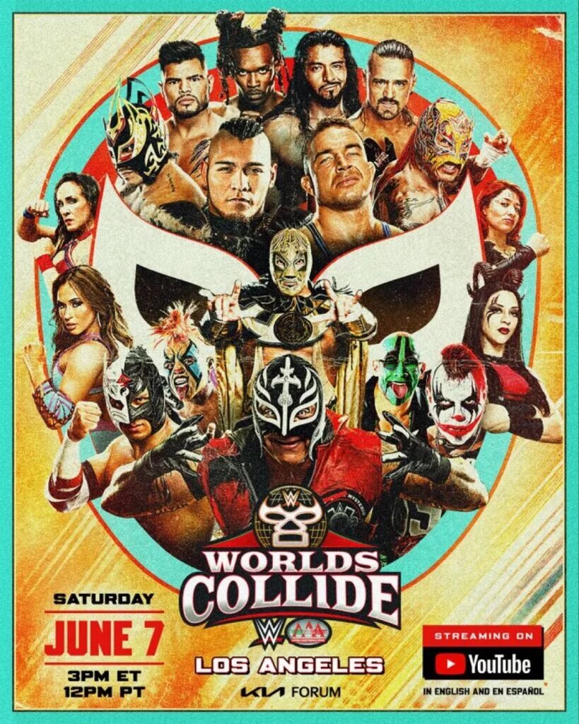 A graphic for WWE Worlds Collide, a joint presentation of WWE NXT and Lucha Libre AAA Worldwide.
