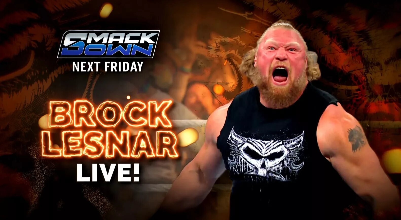 A graphic for the WWE SmackDown results for September 12, 2025, one week from WrestlePalooza, festuring Brock Lesnar.